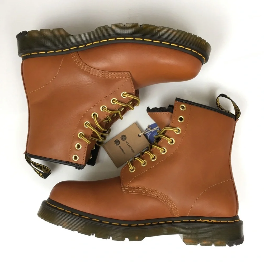 Dr. Doc Martens Classic 1460 Boots NEW Brown Leather Lace-Up Sherpa Lined Mens 8